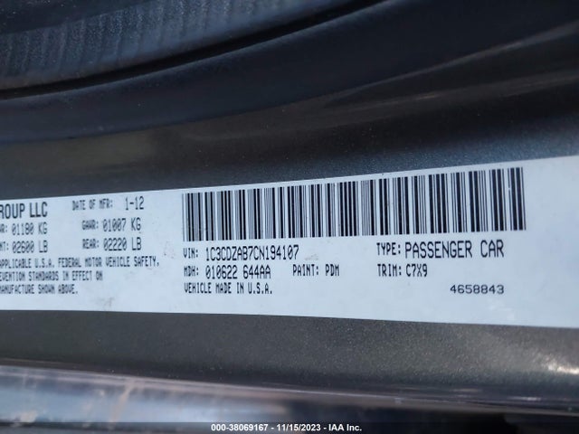 2012 DODGE AVENGER SE VIN: 1C3CDZAB7CN194107