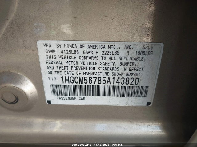 2005 HONDA ACCORD 2.4 EX VIN: 1HGCM56785A143820