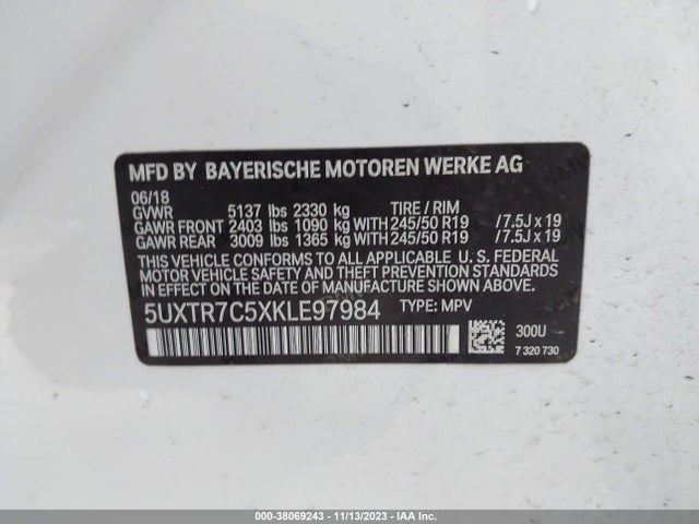 BMW X3 Sdrive30i 2019 5UXTR7C5XKLE97984 Image 9