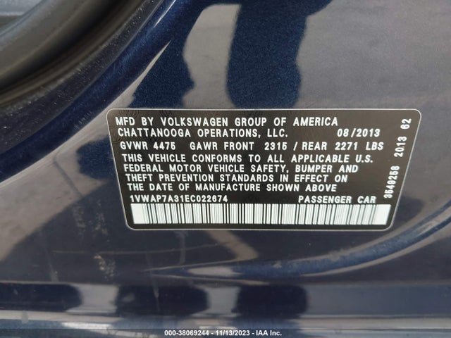 Volkswagen Passat 2.5l Wolfsburg Edition 2014 1VWAP7A31EC022674 Image 9