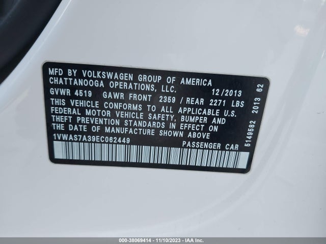 1VWAS7A39EC062449 Volkswagen Passat 1.8t Wolfsburg Edition