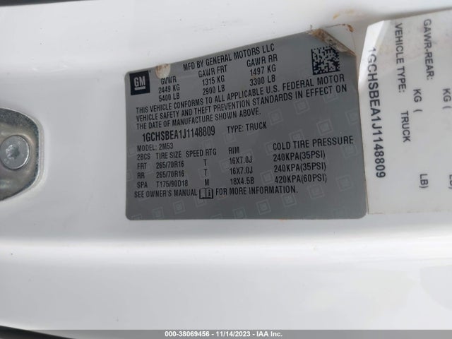 Chevrolet Colorado Wt 2018 1GCHSBEA1J1148809 Image 9