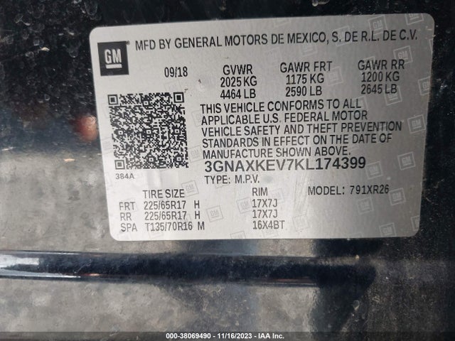 Chevrolet EQUINOX LT 2019 3GNAXKEV7KL174399 Image 9