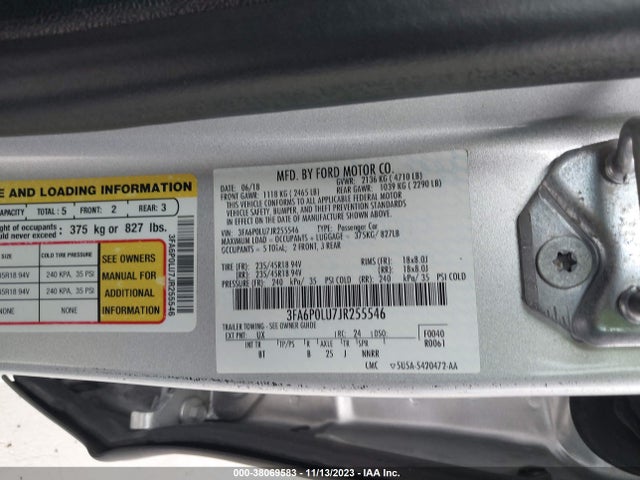 2018 FORD FUSION HYBRID SE VIN: 3FA6P0LU7JR255546