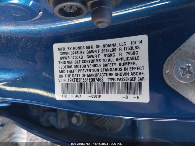 Honda Civic Lx 2015 19XFB2F53FE007463 Image 9