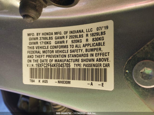 Honda Civic Lx 2019 19XFC2F64KE045705 Image 9