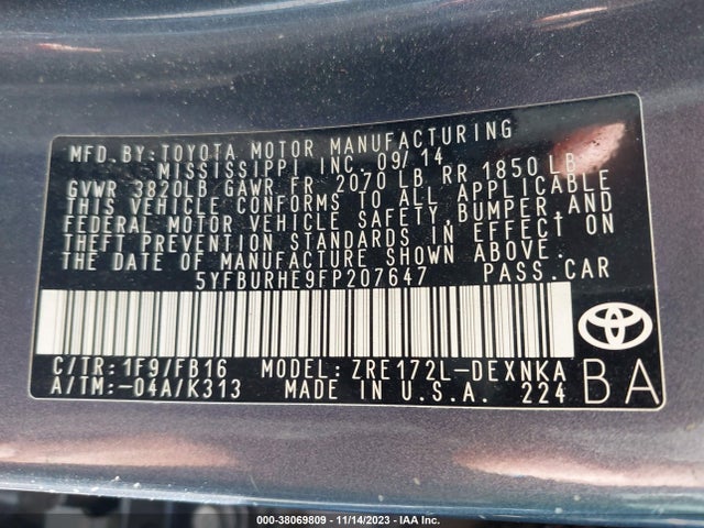 Toyota Corolla Le Plus 2015 5YFBURHE9FP207647 Image 9