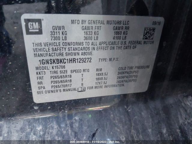 1GNSKBKC1HR129272 Chevrolet Tahoe Lt