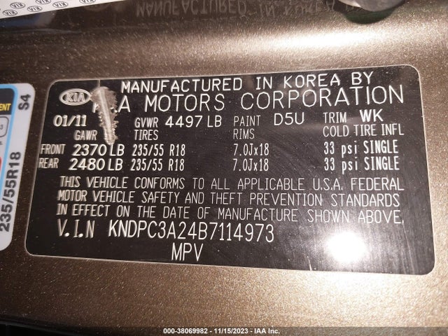 2011 KIA SPORTAGE EX VIN: KNDPC3A24B7114973