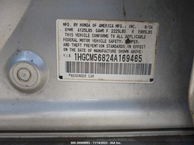 2004 HONDA ACCORD SDN EX VIN: 1HGCM56824A169465