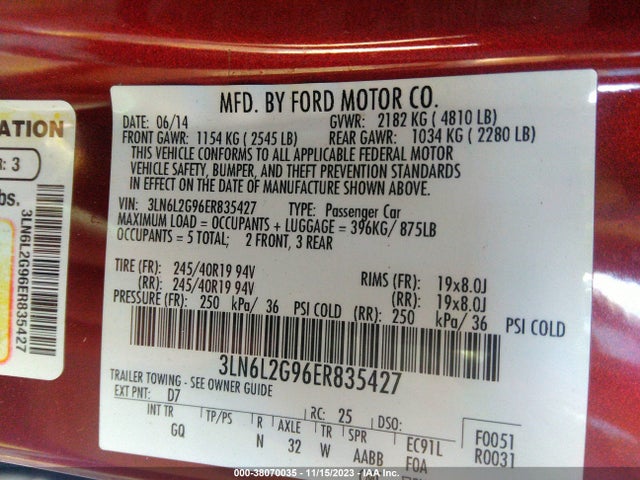 3LN6L2G96ER835427 Lincoln MKZ