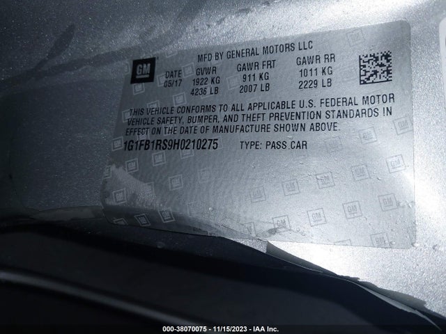 Chevrolet Camaro 1lt 2017 1G1FB1RS9H0210275 Image 9