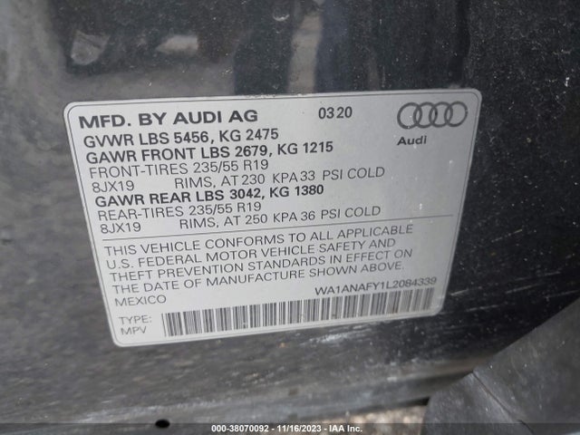 WA1ANAFY1L2084339 Audi Q5 Premium 45 Tfsi Quattro S Tronic
