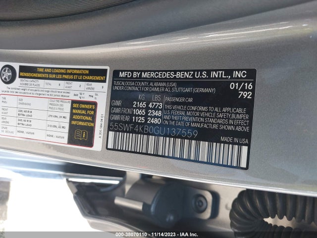 2016 MERCEDES-BENZ C 300 SPORT 4MATIC/LUXURY 4MATIC/4MATIC VIN: 55SWF4KB0GU137559