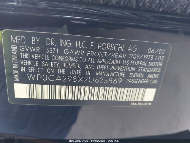 2002 PORSCHE BOXSTER WP0CA298X2U625869 Photo 8