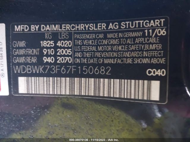 2007 MERCEDES-BENZ SLK 55 AMG WDBWK73F67F150682 Photo 8