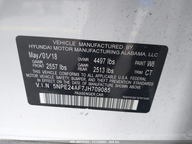 2018 HYUNDAI SONATA SE VIN: 5NPE24AF7JH709085