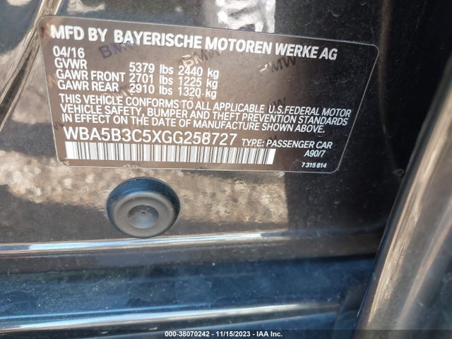 BMW 535i Xdrive 2016 WBA5B3C5XGG258727 Image 9