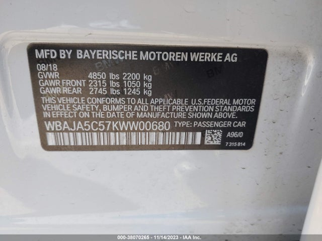 BMW 530I 2019 WBAJA5C57KWW00680 Image 9
