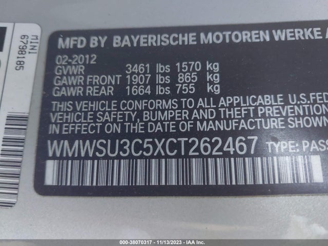 2012 MINI COOPER WMWSU3C5XCT262467 Photo 8