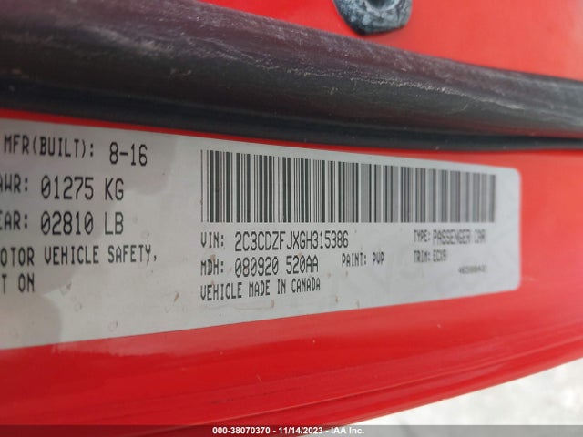 Dodge Challenger 392 Hemi Scat Pack Shaker 2016 2C3CDZFJXGH315386 Image 9