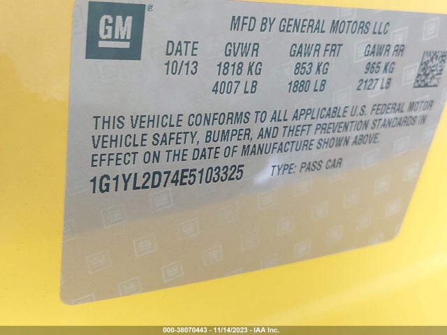 Chevrolet Corvette Stingray Z51 2014 1G1YL2D74E5103325 Image 9