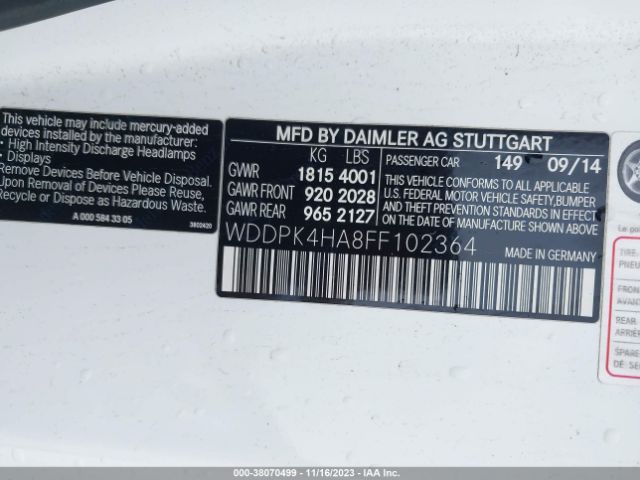 2015 MERCEDES-BENZ SLK 250 WDDPK4HA8FF102364 Photo 8