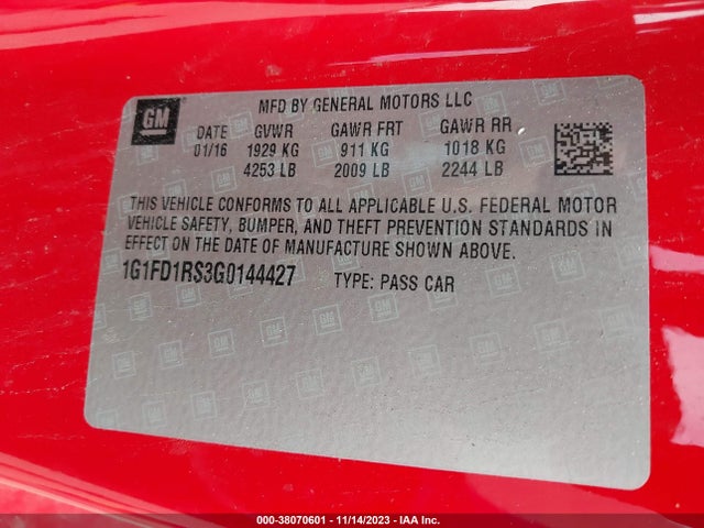 Chevrolet Camaro 2lt 2016 1G1FD1RS3G0144427 Image 9
