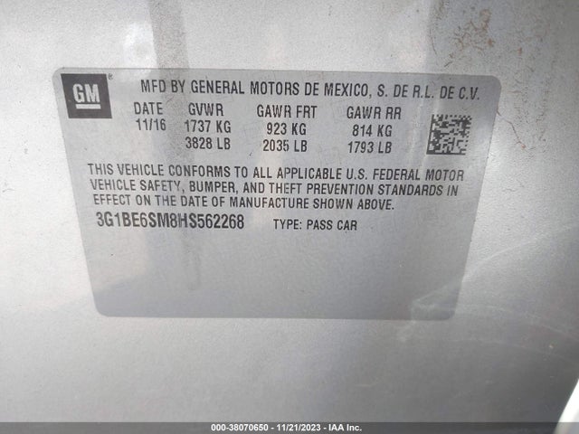 Chevrolet Cruze Lt Auto 2017 3G1BE6SM8HS562268 Image 9
