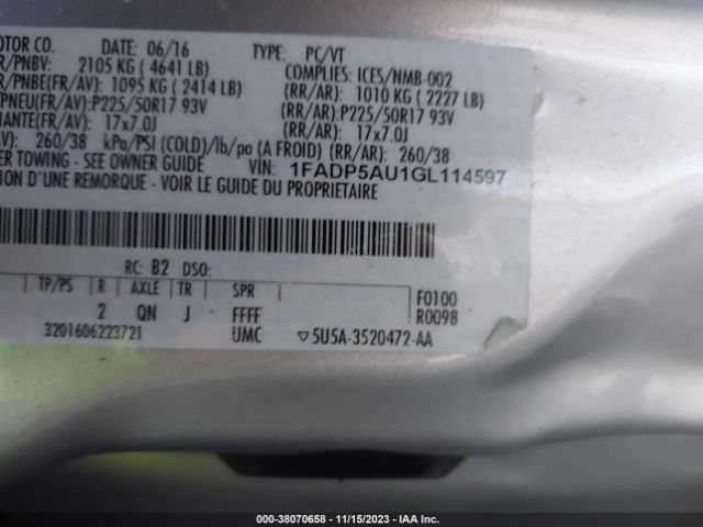 1FADP5AU1GL114597 Ford C-max Hybrid Se