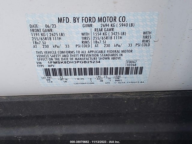 Ford EXPLORER XLT 2023 1FMSK8DH3PGB25234 Image 9