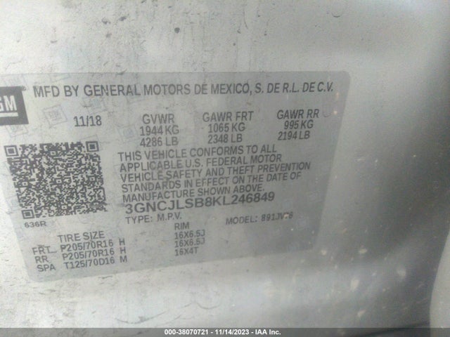 Chevrolet Trax Lt 2019 3GNCJLSB8KL246849 Image 9