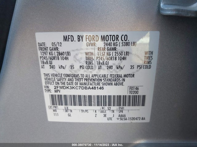 2013 FORD EDGE LIMITED VIN: 2FMDK3KC7DBA48146