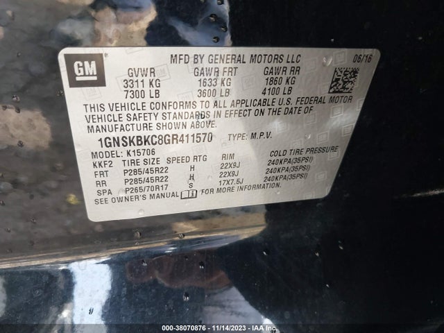 Chevrolet Tahoe Lt 2016 1GNSKBKC8GR411570 Image 9
