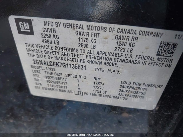 Chevrolet EQUINOX LT 2016 2GNALCEK7G1135831 Image 9