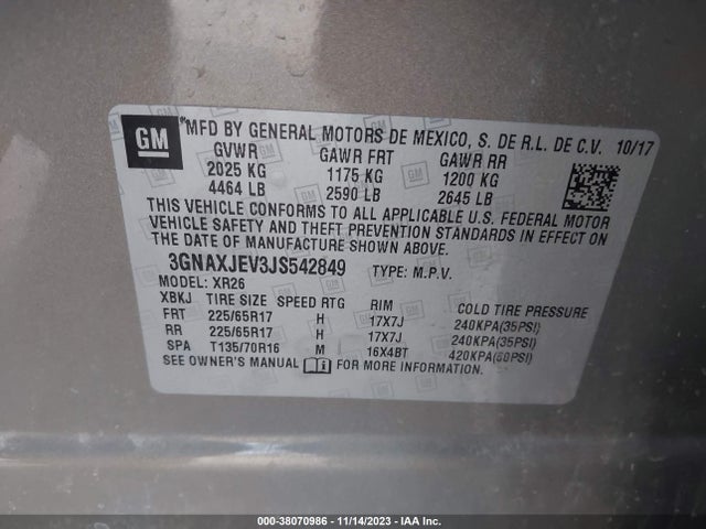 Chevrolet EQUINOX LT 2018 3GNAXJEV3JS542849 Image 9