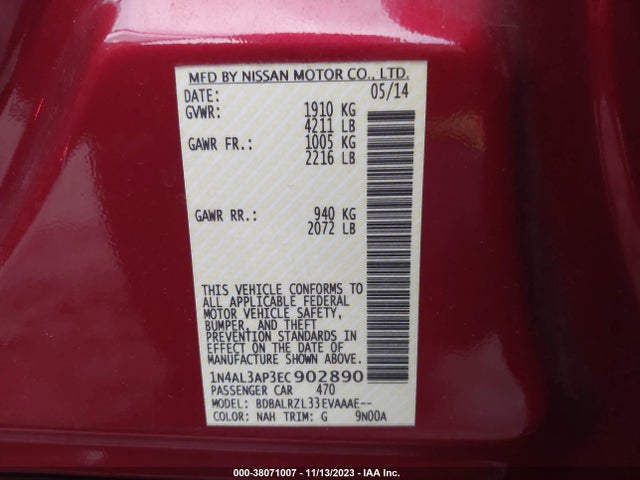 2014 NISSAN ALTIMA 2.5 S VIN: 1N4AL3AP3EC902890