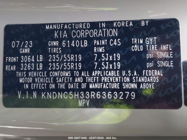 KNDNC5H33R6363279 KIA Carnival Mpv Ex