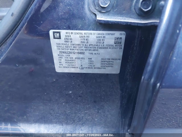 Chevrolet EQUINOX LT 2016 2GNALCEK1G1184992 Image 9