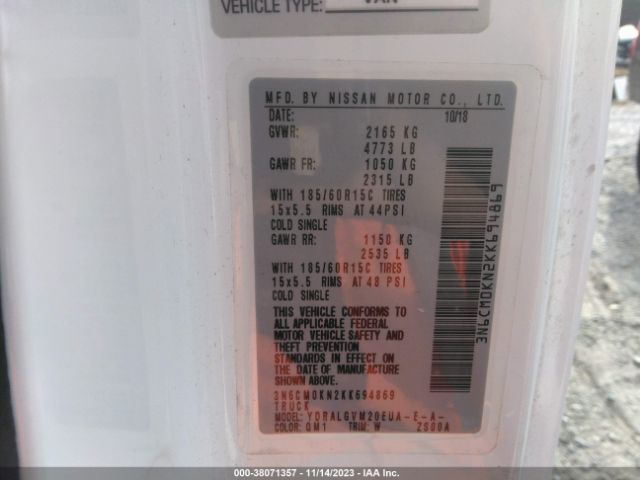 3N6CM0KN2KK694869 Nissan NV200 SV