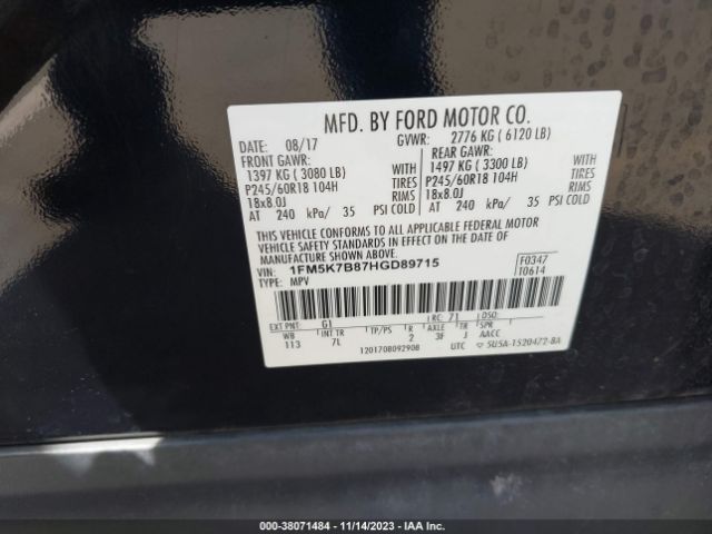 1FM5K7B87HGD89715 Ford EXPLORER