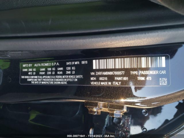 2019 ALFA ROMEO GIULIA ZARFAMBN8K7600577 Photo 8