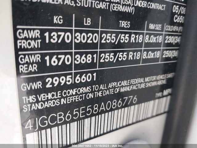 2008 MERCEDES-BENZ R 350 4MATIC VIN: 4JGCB65E58A086776