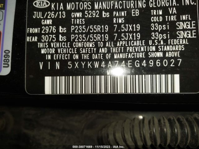 5XYKW4A74EG496027 KIA Sorento Limited V6