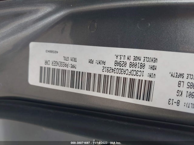 2013 DODGE DART LIMITED VIN: 1C3CDFCA3DD342912