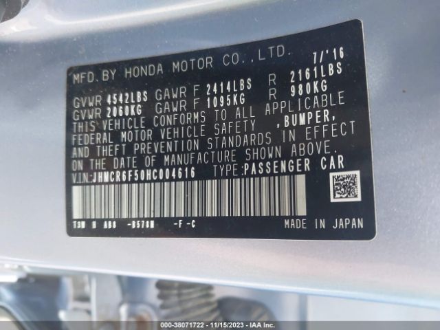 JHMCR6F50HC004616 Honda Accord Hybrid Ex-l