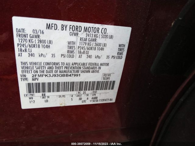 2FMPK3J93GBB47991 Ford EDGE SEL