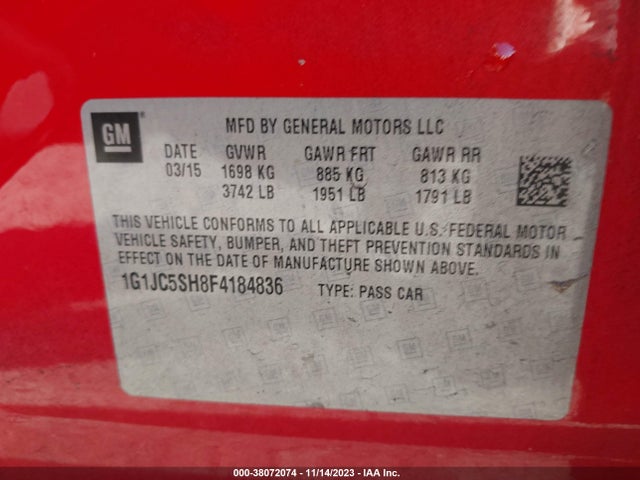 Chevrolet Sonic Lt Auto 2015 1G1JC5SH8F4184836 Image 9