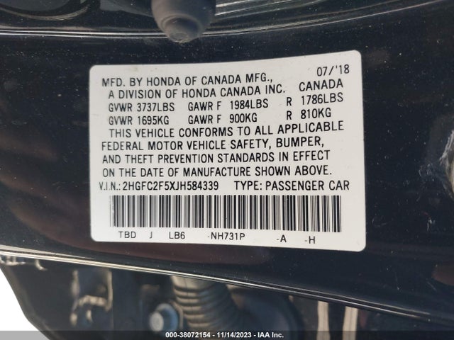 Honda Civic Sedan Lx 2018 2HGFC2F5XJH584339 Image 9