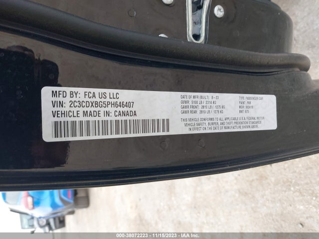 2023 DODGE CHARGER SXT VIN: 2C3CDXBG5PH646407